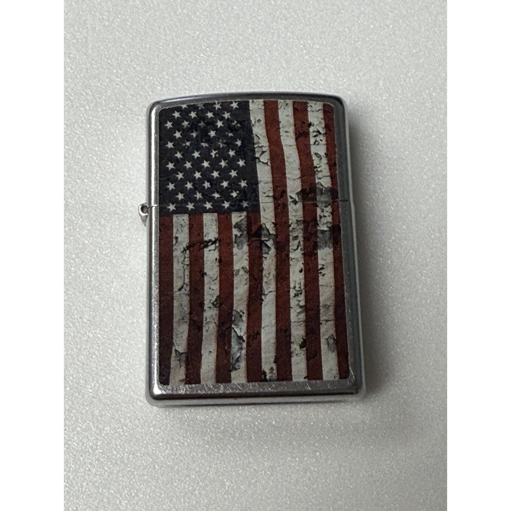 2014 Vintage Zippo Lighter Distressed American Flag Street Chrome May E 14 Match